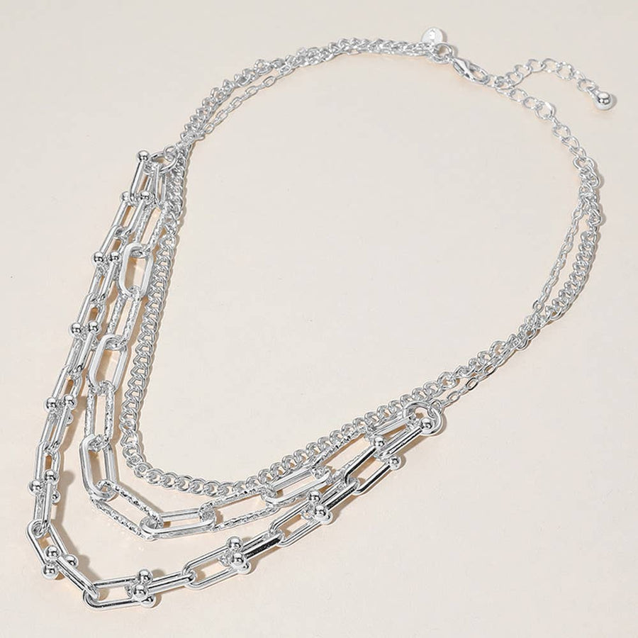 Textured Metal Paperclip Chain Layered Necklace