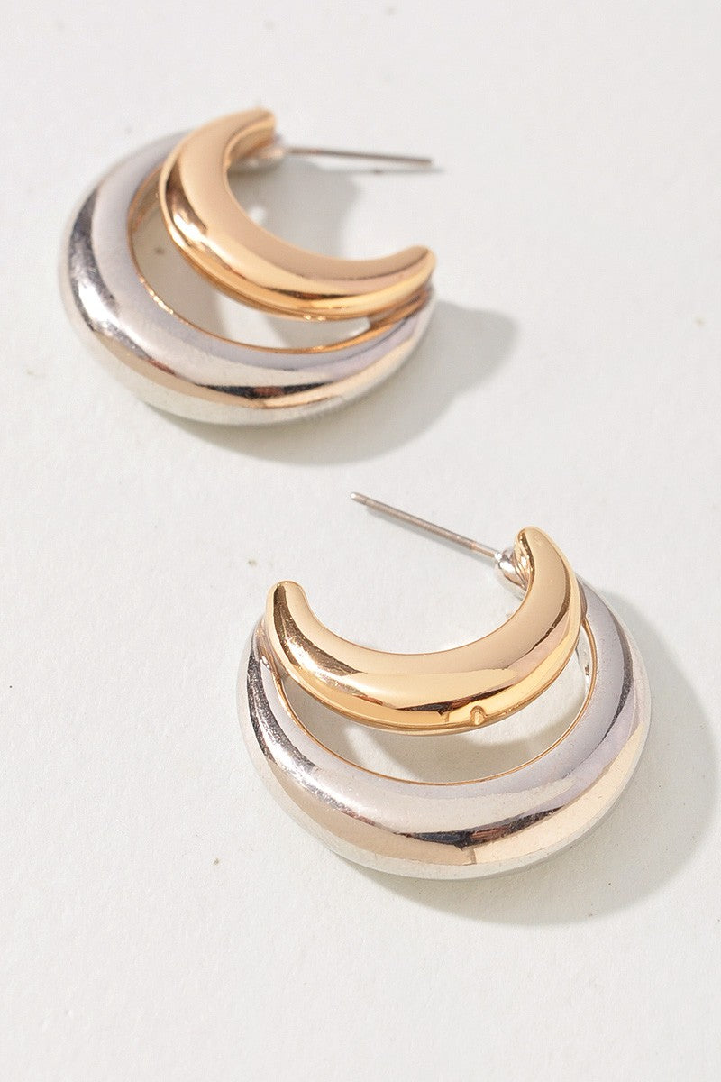 Two-tone Crescent Hoop Earrings