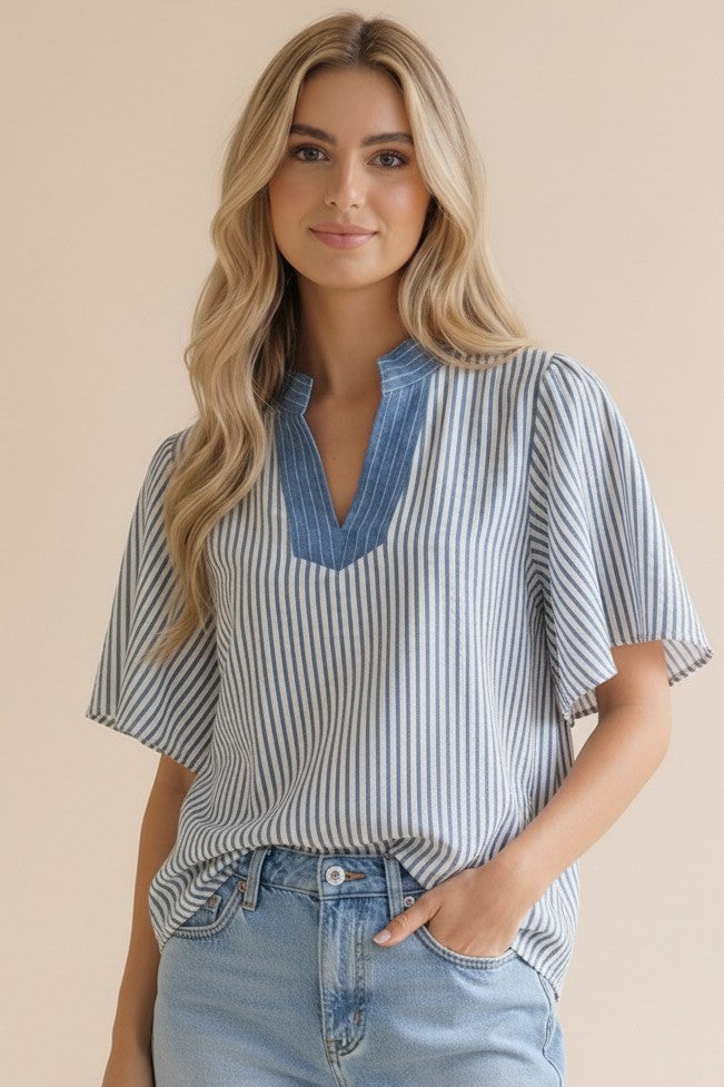 Flutter Sleeve Stripe Top