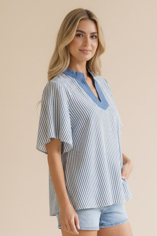 Flutter Sleeve Stripe Top