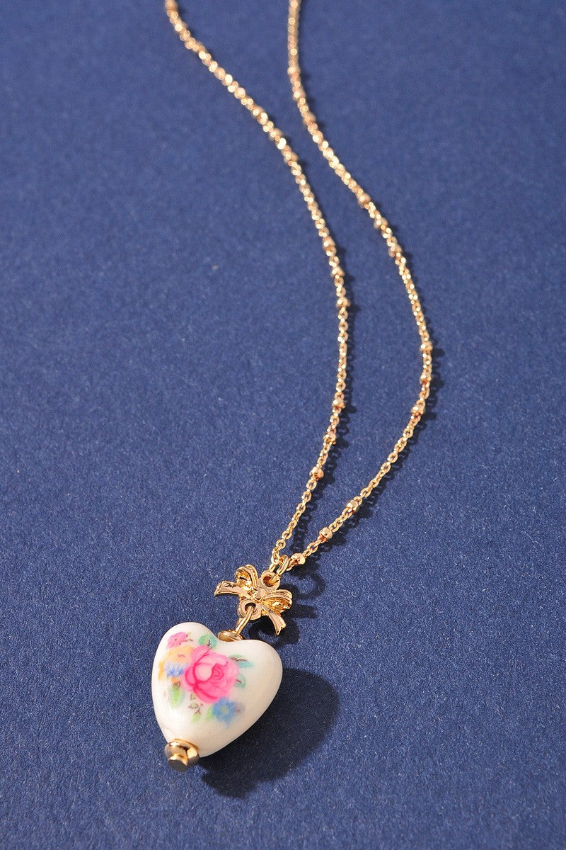 Heart Flower Ceramic Necklace
