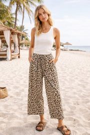 Leopard Rib Fabric Wide Leg Pants