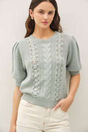Short Sleeve Cable Knit Sweater