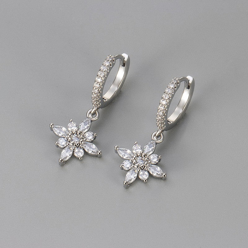 Sparkling Flower Hoop Drop Earrings