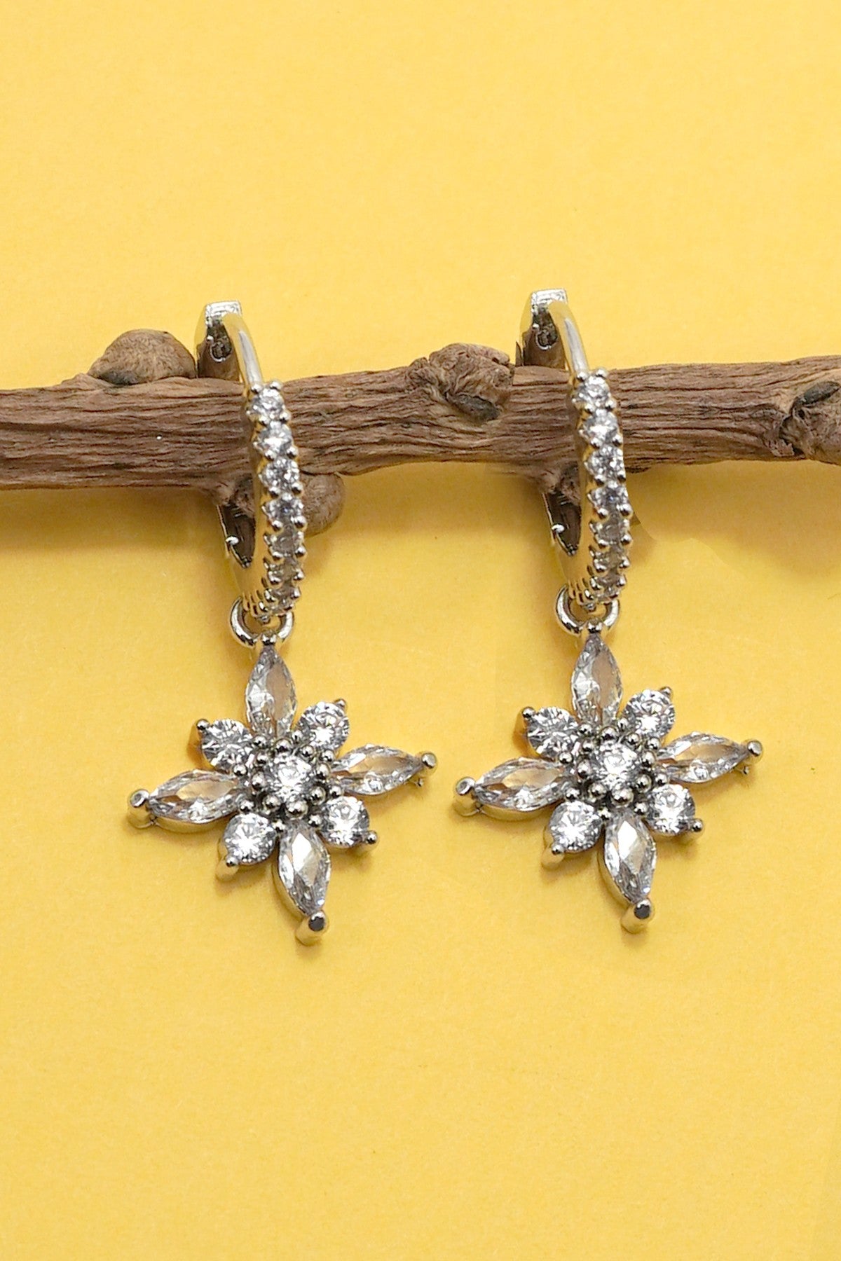 Sparkling Flower Hoop Drop Earrings