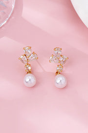 Cz Cluster & Teardrop Pearl Earrings