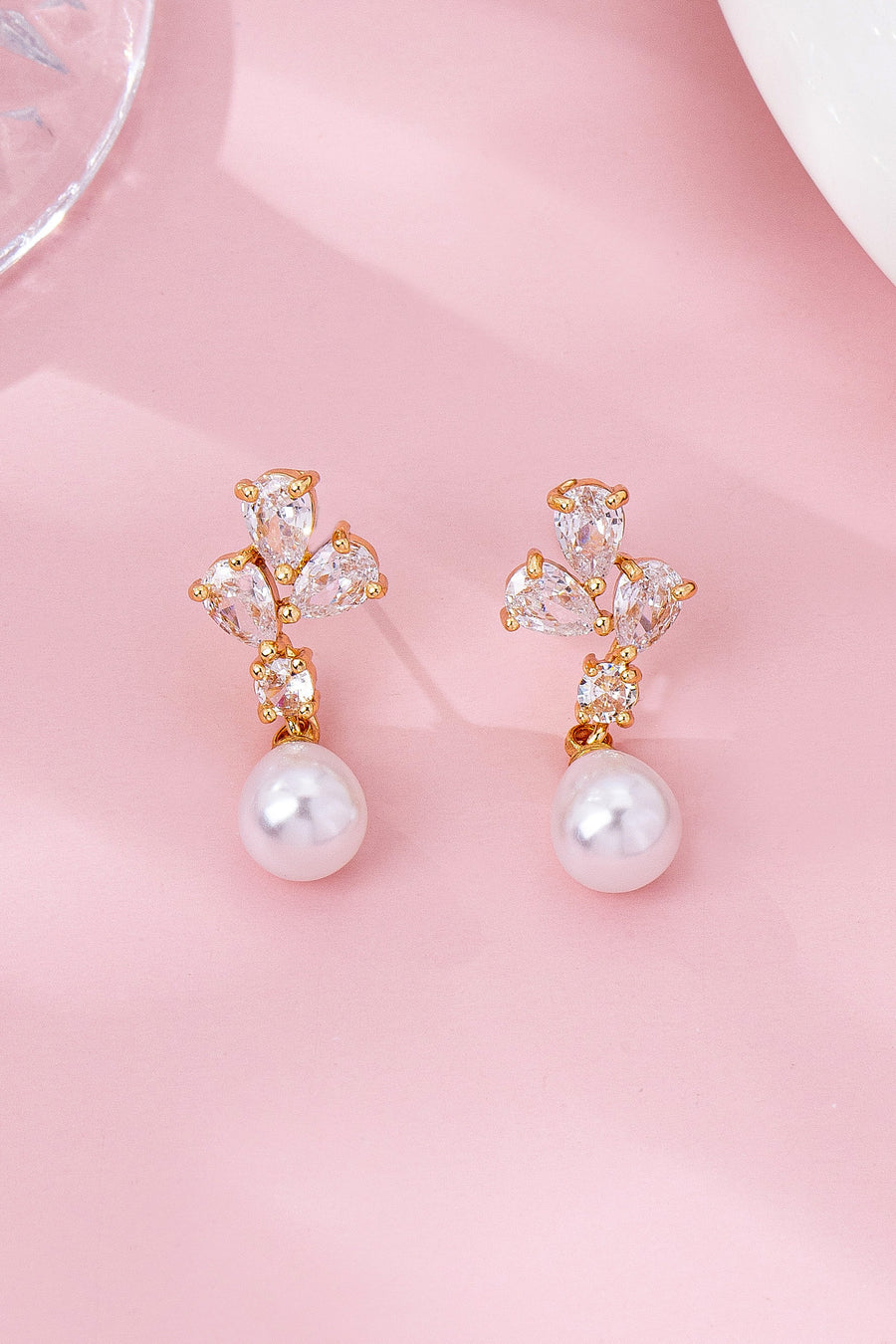Cz Cluster & Teardrop Pearl Earrings