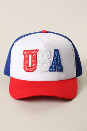 Usa Floral Letter Patch Trucker Hat