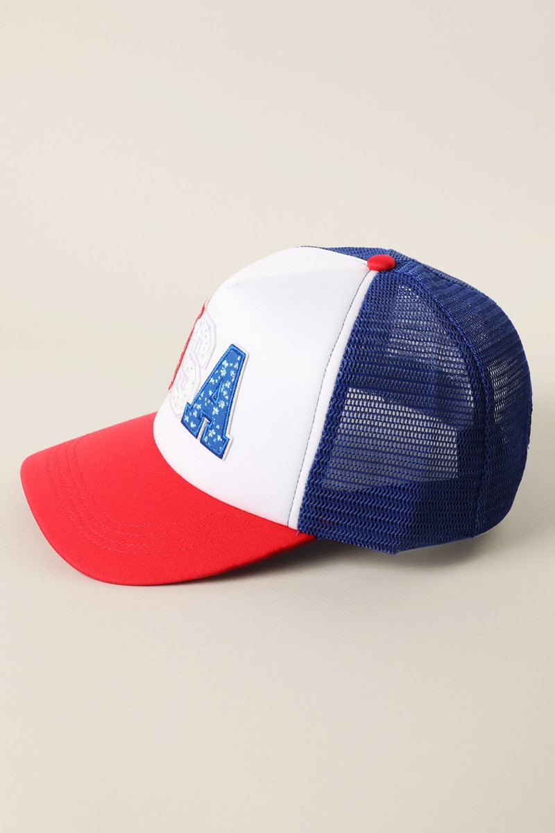 Usa Floral Letter Patch Trucker Hat