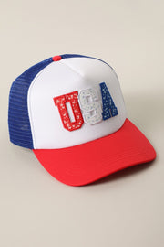 Usa Floral Letter Patch Trucker Hat