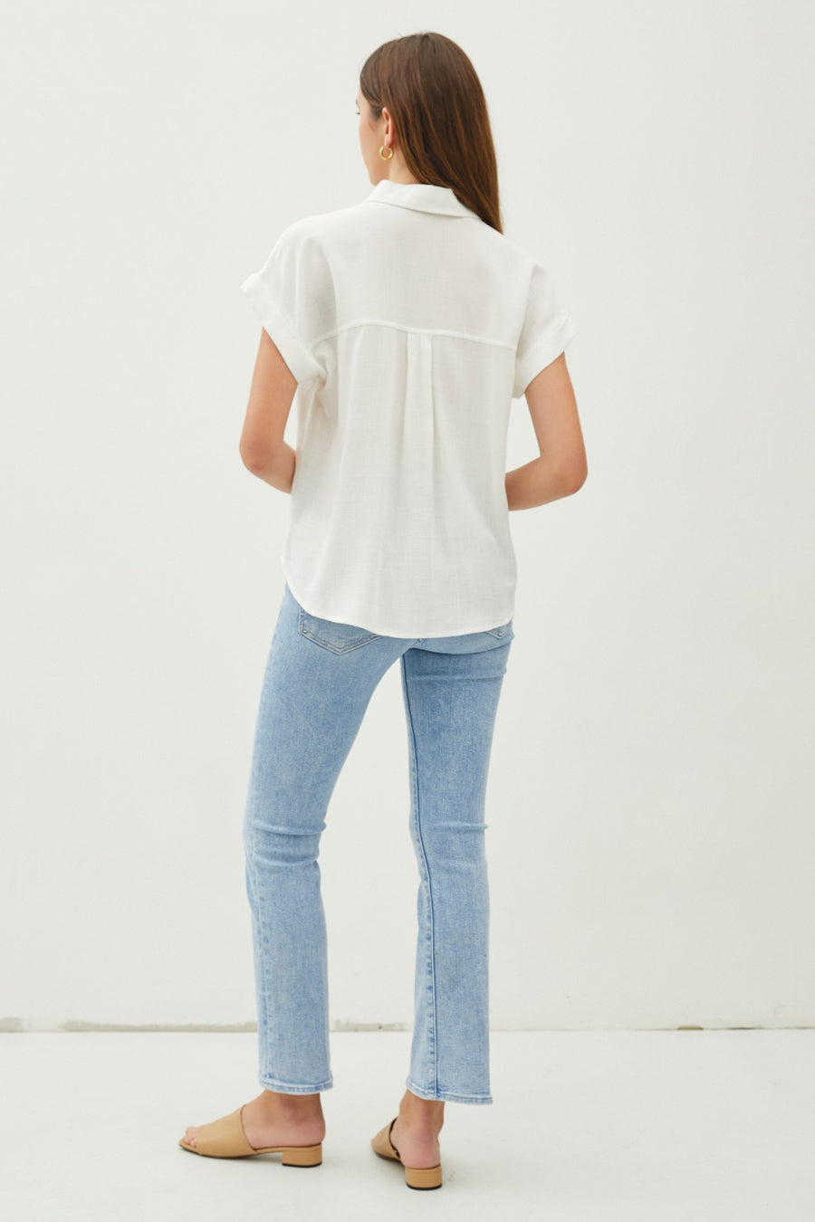 Short Sleeve Button Down Shirt- White