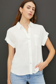 Short Sleeve Button Down Shirt- White