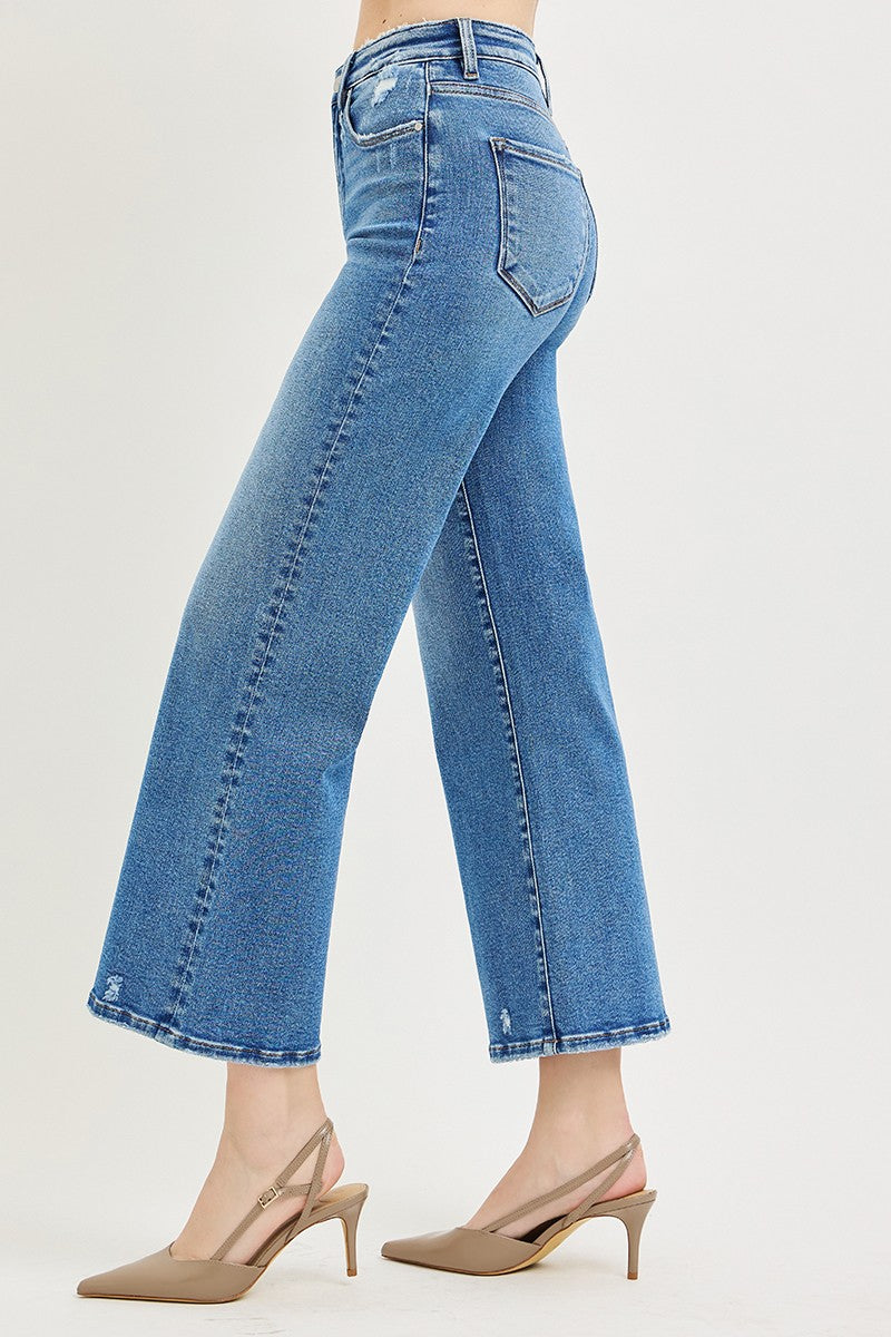 Tummy Control High Rise Crop Wide Jeans