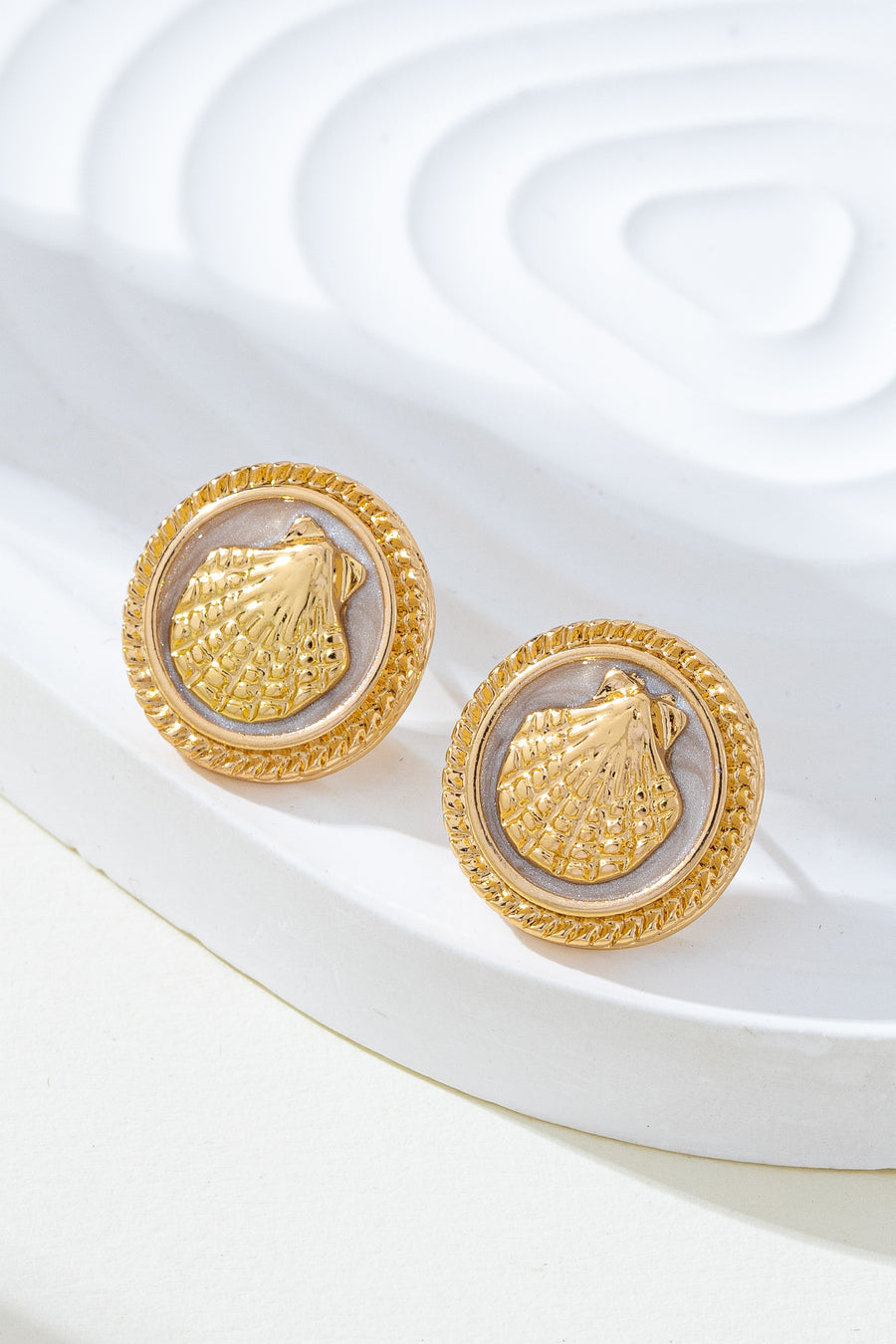 Shell Enamel Button Stud Earrings