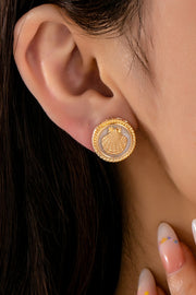 Shell Enamel Button Stud Earrings