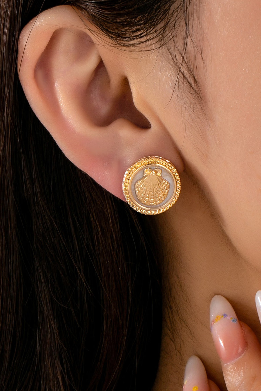 Shell Enamel Button Stud Earrings