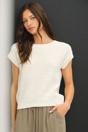 Textured Knit Cap Sleeve Sweater- Ivory