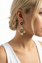 Ivory And Black Flower Drop Earrings