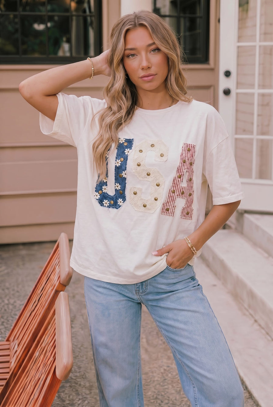 Studded Usa Graphic Tee