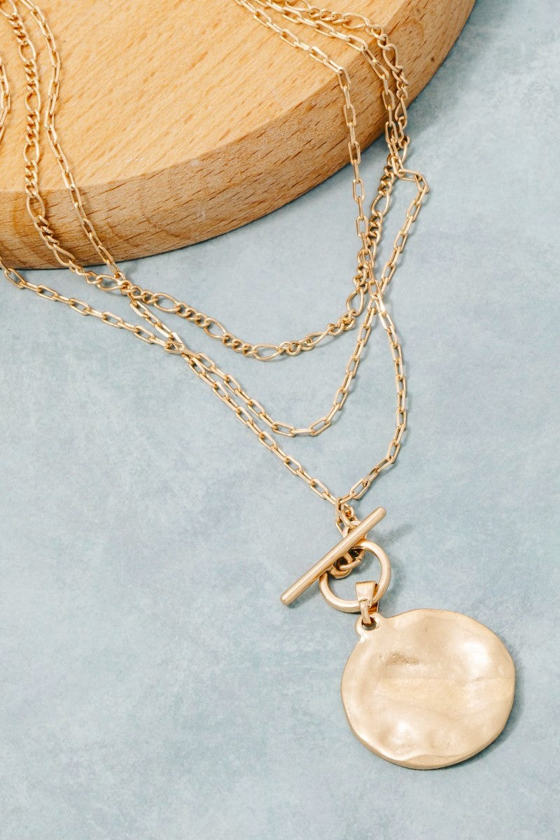 Layered Hammered Disc Pendant Necklace