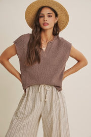 Effortless Slub Sweater Top- Mocha