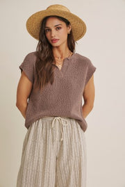 Effortless Slub Sweater Top- Mocha