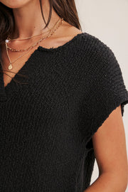 Effortless Slub Sweater Top- Black