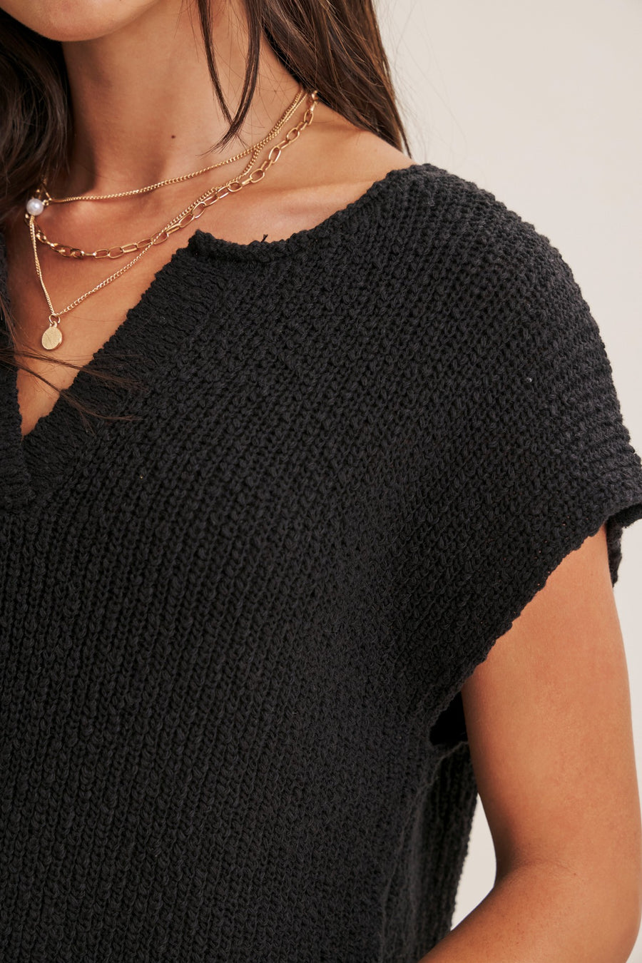 Effortless Slub Sweater Top- Black