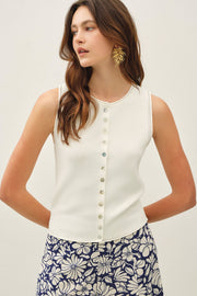 Button Up Sweater Vest Top
