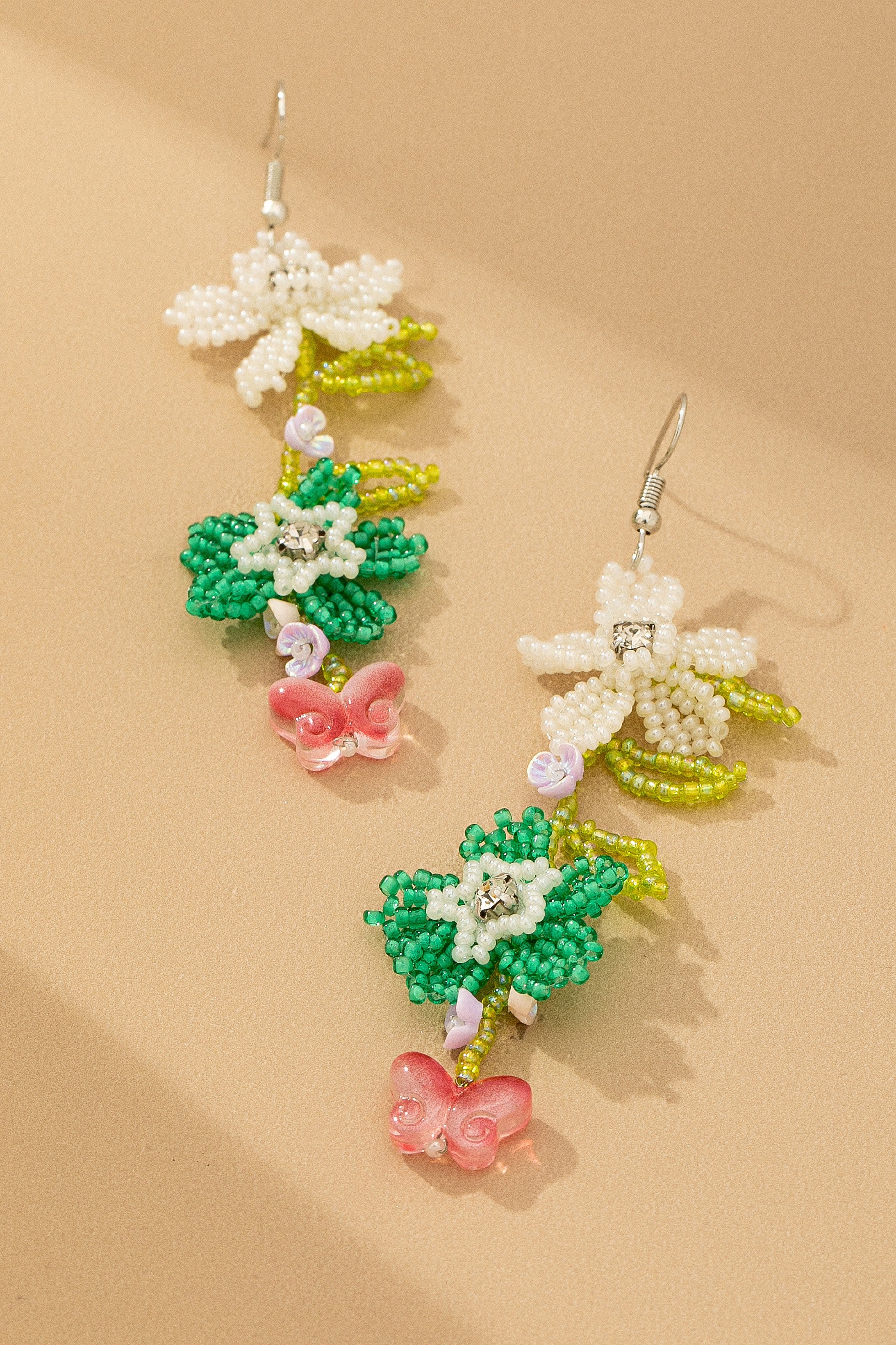 Beaded Floral Linear Drop Earrings