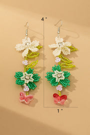 Beaded Floral Linear Drop Earrings