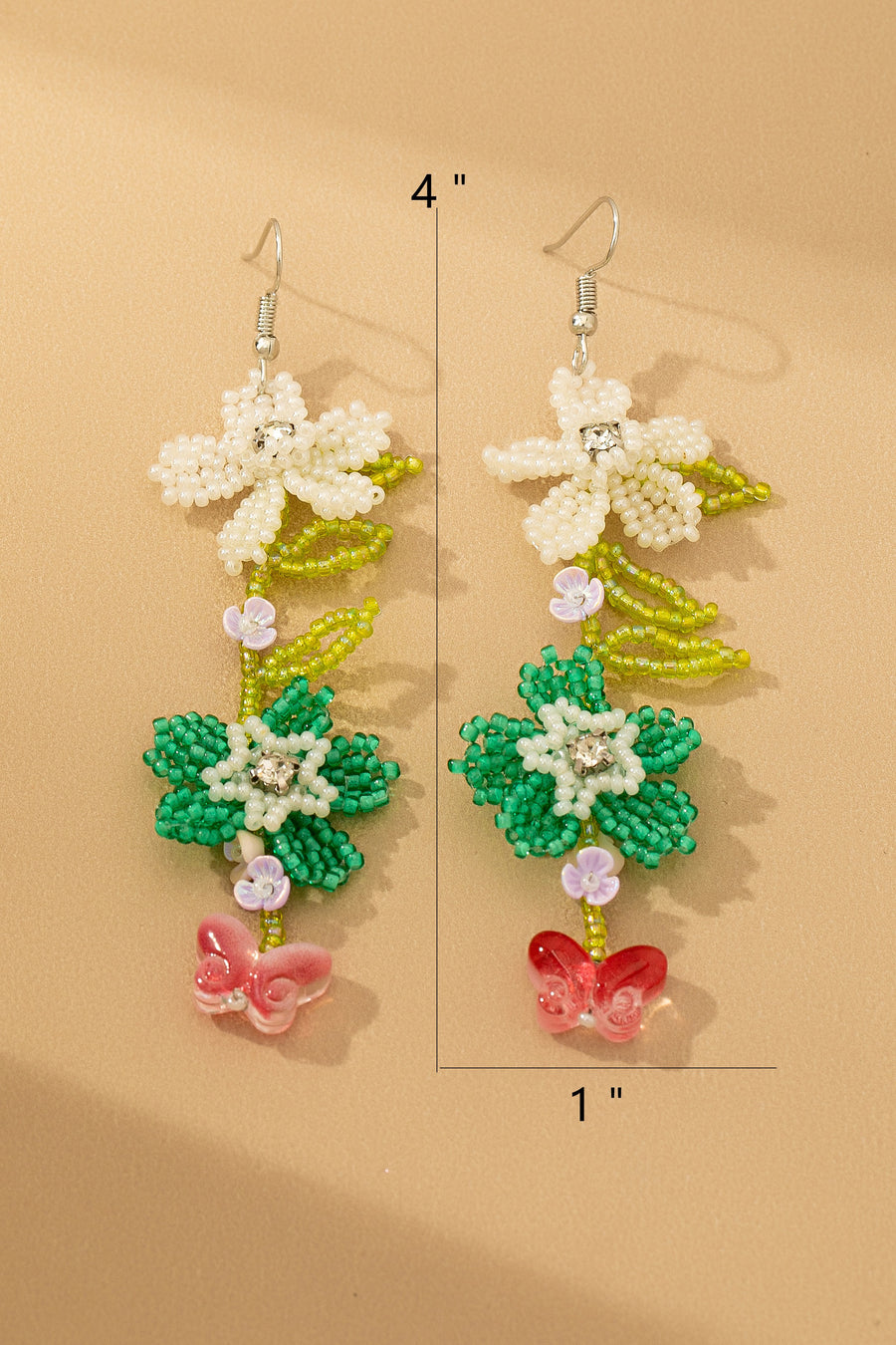 Beaded Floral Linear Drop Earrings