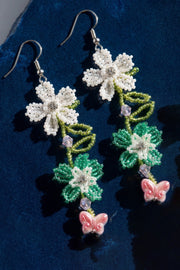 Beaded Floral Linear Drop Earrings