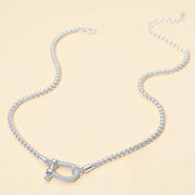 Stone Pave Horsebit Box Chain Necklace