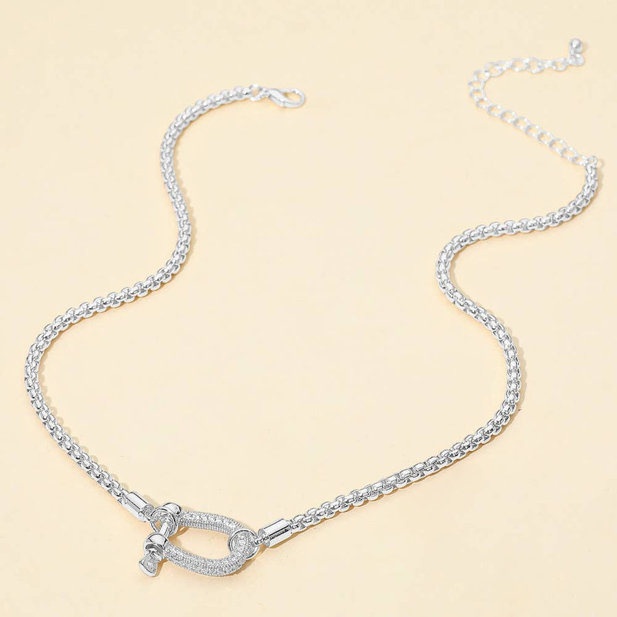 Stone Pave Horsebit Box Chain Necklace