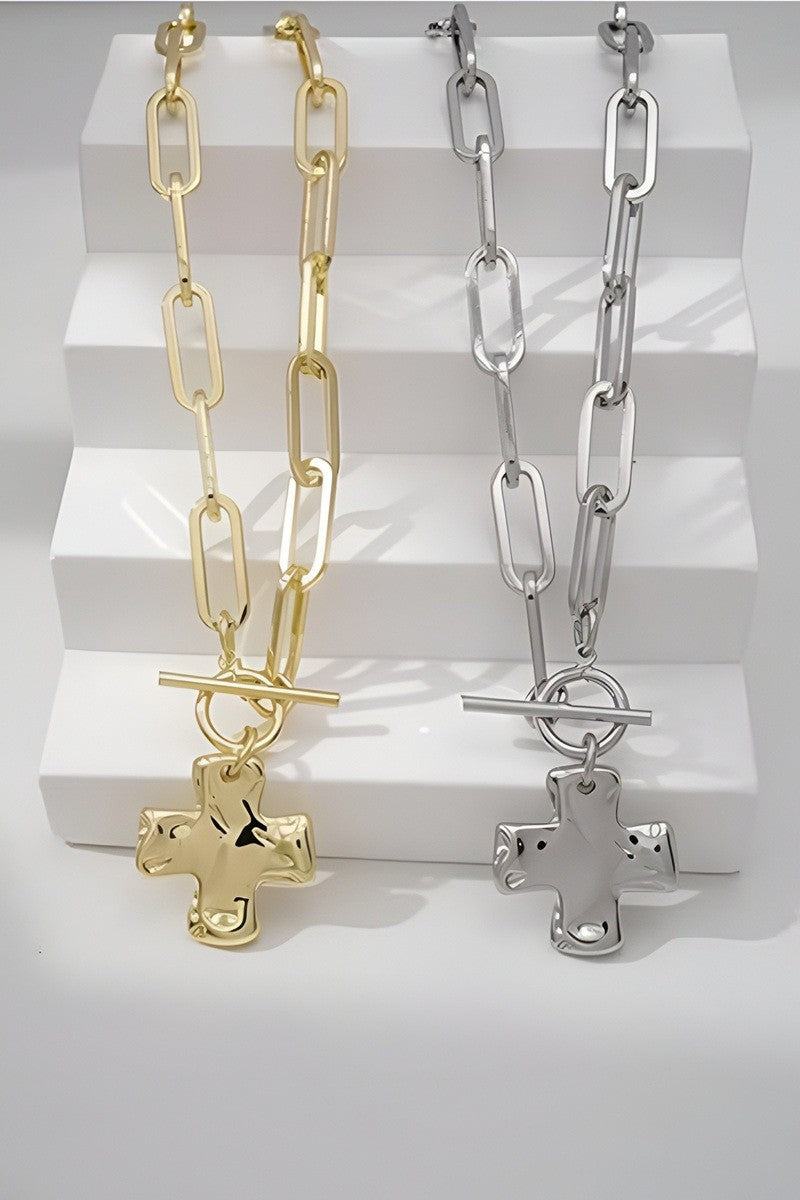 Hammered Cross Toggle Necklace