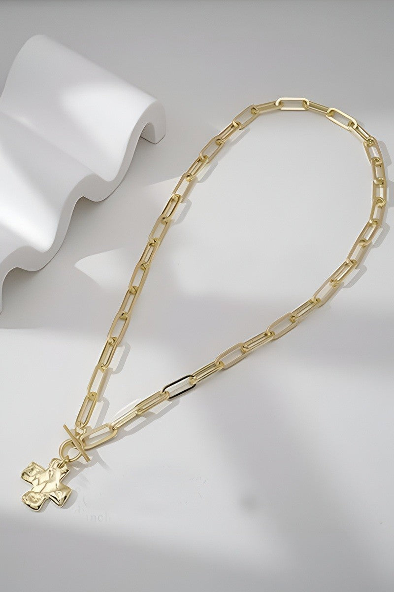 Hammered Cross Toggle Necklace