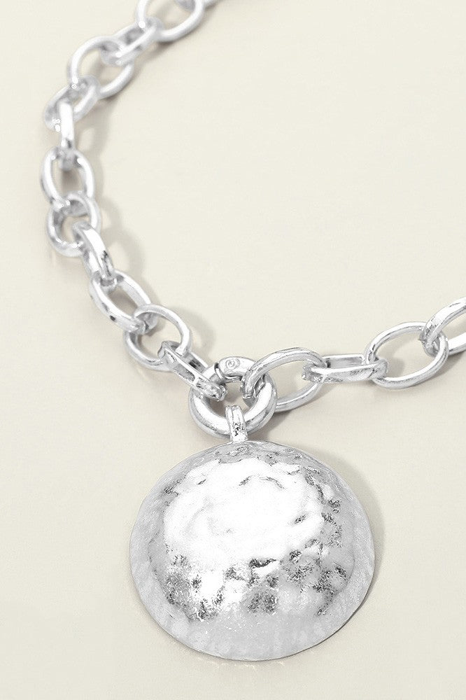 Hammered Dome Disc Chunky Necklace