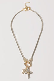 Double Cross Cz Pave Two-tone Necklace