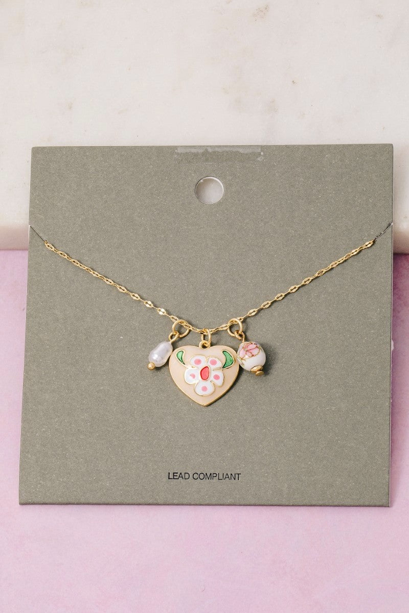 Enamel Heart & Charms Necklace
