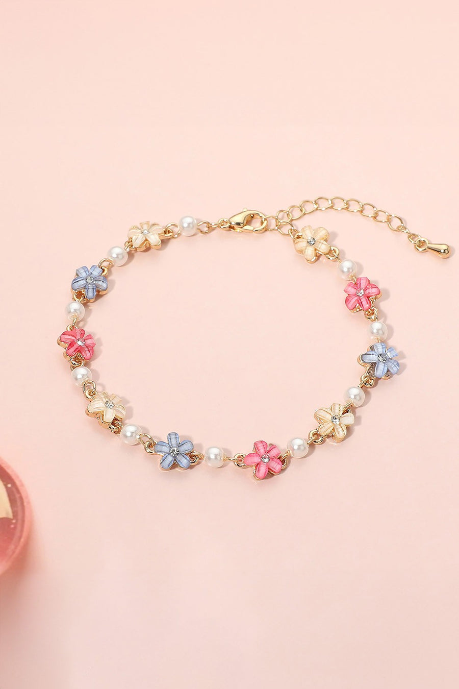 Floral Charm Pearl Link Bracelet