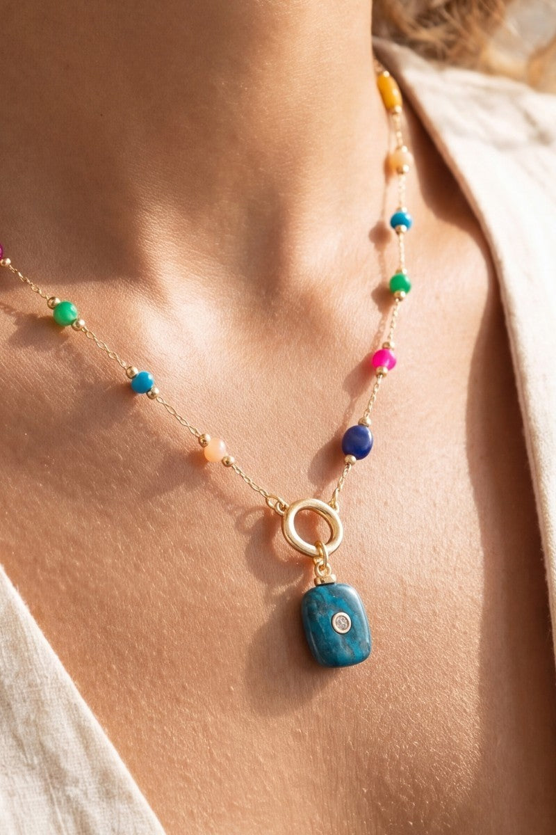 Multicolor Stone Pendant Station Necklace