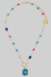 Multicolor Stone Pendant Station Necklace