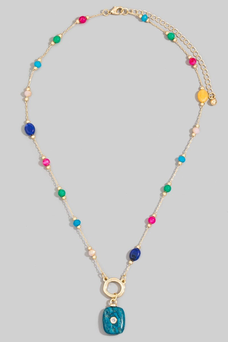 Multicolor Stone Pendant Station Necklace