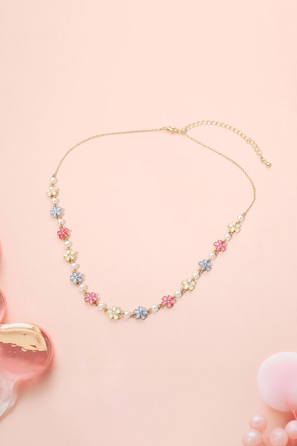 Floral Bead Pearl Link Necklace