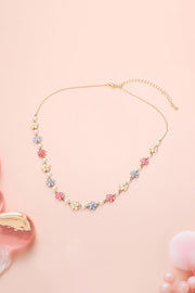 Floral Bead Pearl Link Necklace