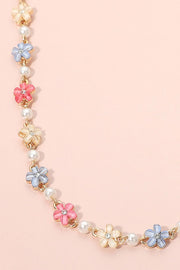 Floral Bead Pearl Link Necklace