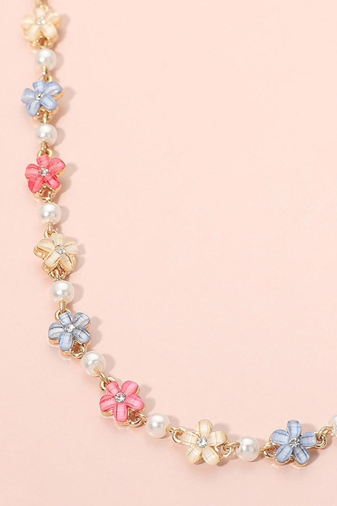 Floral Bead Pearl Link Necklace