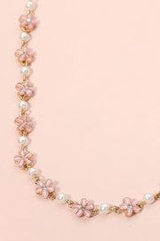 Floral Bead Pearl Link Necklace