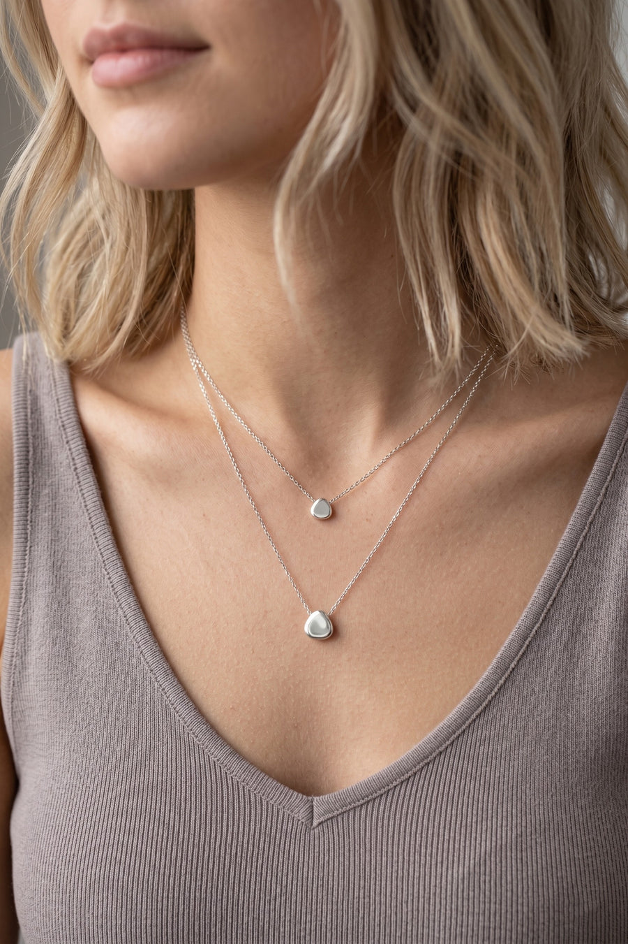 Two Row Pebble Pendant Necklace